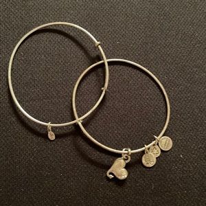 ALEX and Ani pair of silver bracelets (2) one heart charm and one plain